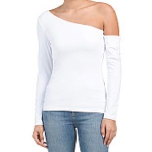 NWT! Sz XS Susana Monaco White Long Sleeve Open Shoulder Knit Top